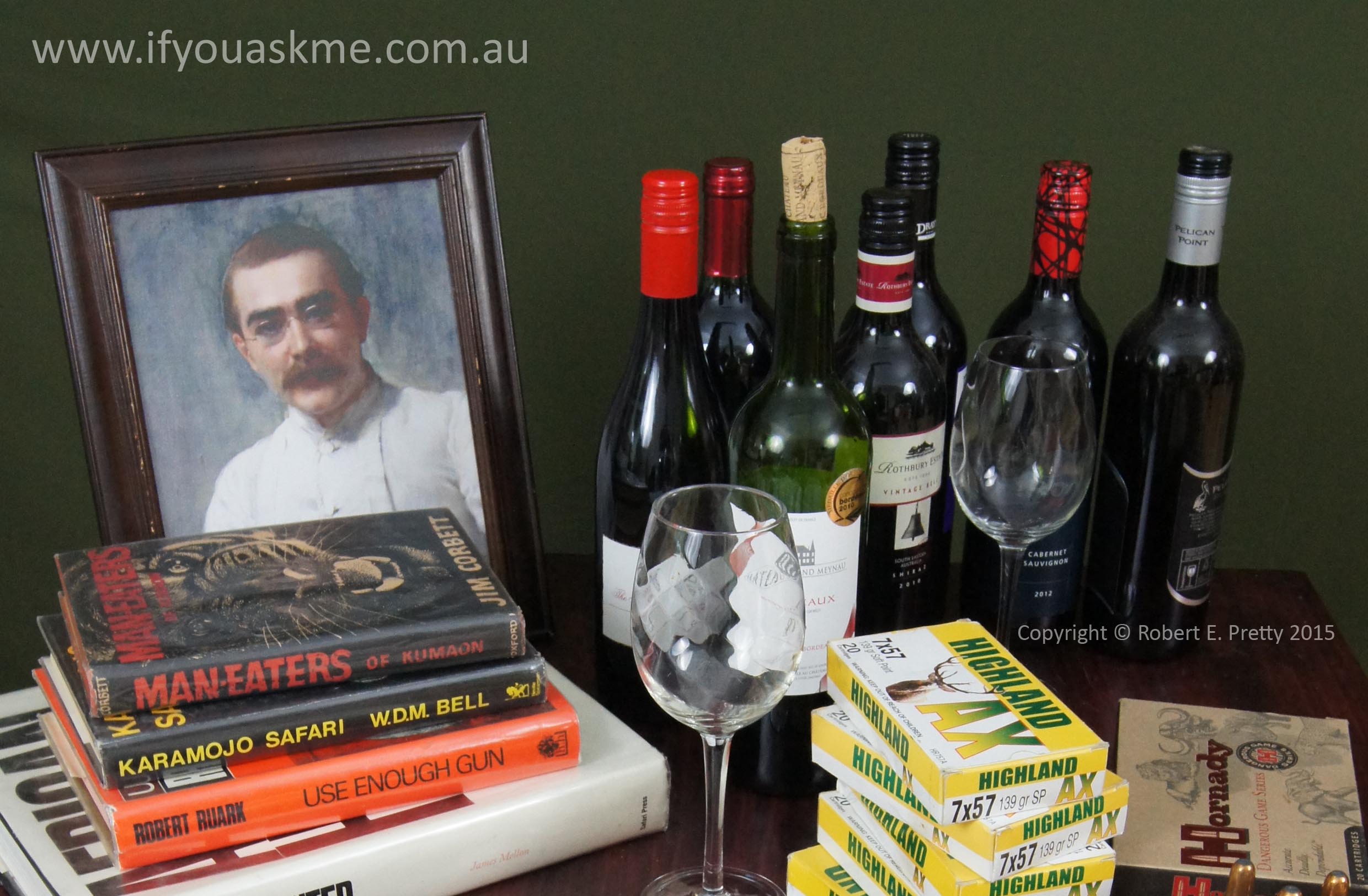 Rudyard Kipling Poster; Red Wine, Books and Ammunition!